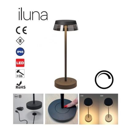 Redo 90312 - LED Димируема сензорна настолна лампа ILUNA LED/2,5W/5V 2700-3000K 3000 mAh IP65 черен