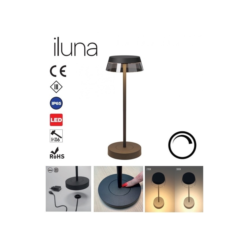 Redo 90312 - LED Димируема сензорна настолна лампа ILUNA LED/2,5W/5V 2700-3000K 3000 mAh IP65 черен