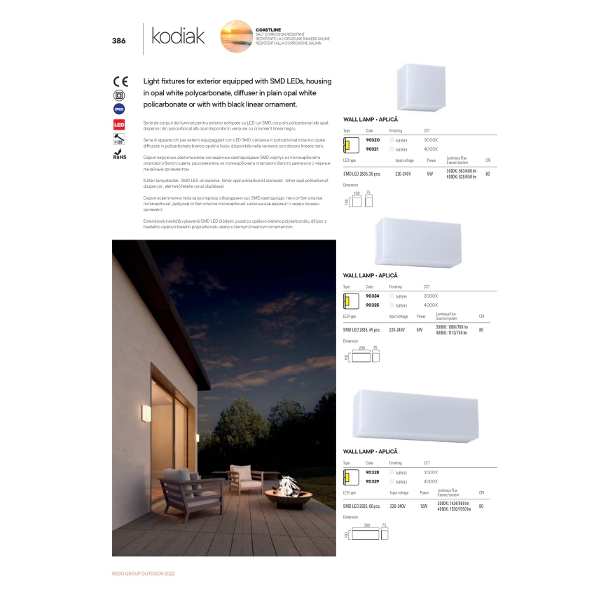 Redo 90329 - LED външно стенно осветително тяло KODIAK LED/12W/230V 4000K 30 cm IP65 бяло