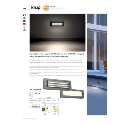 Redo 90330 - LED Екстериорен аплик KRUP LED/6W/230V IP65 антрацит