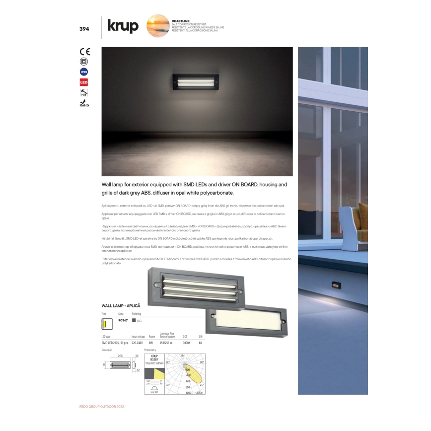 Redo 90330 - LED Екстериорен аплик KRUP LED/6W/230V IP65 антрацит