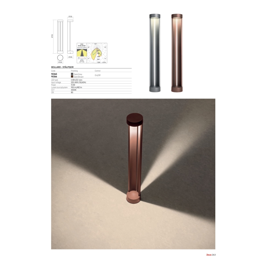 Redo 90365 - LED Външна лампа ZEUS LED/11,5W/230V 3000K 75 cm IP54 антрацит