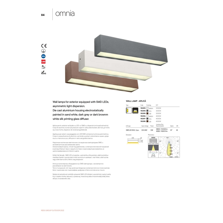 Redo 90393 - LED Екстериорен аплик OMNIA LED/12W/230V 3000K IP54 бял