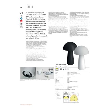 Redo 90438 - Димируема сензорна външна LED лампа KIRA LED/4,7W/230V 2200 mAh IP44 бяла