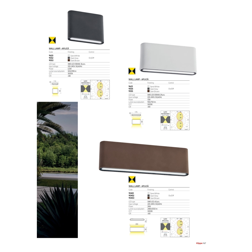 Redo 90452 - LED външно стенно осветително тяло KLIPPE LED/24W/230V 3000K IP54 антрацит