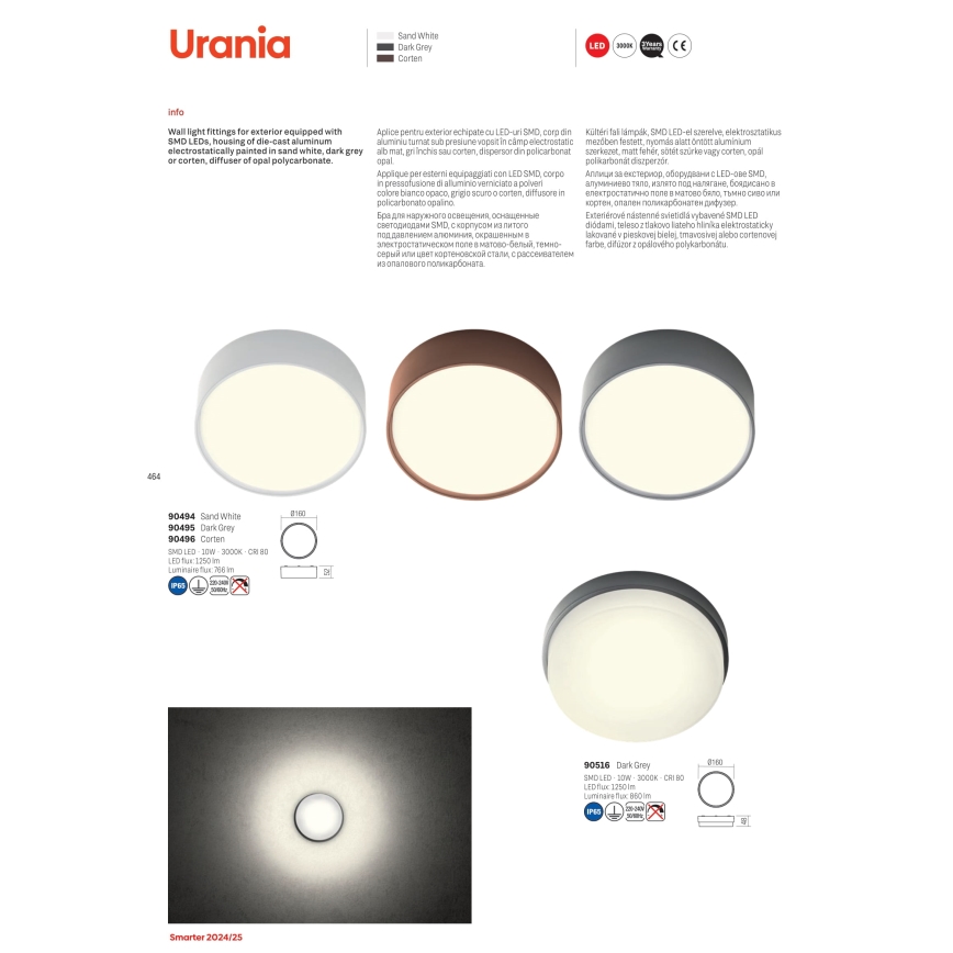 Redo 90496 - Екстериорна LED лампа за таван URANIA LED/10W/230V Ø 16 см 3000K IP65 кафяв