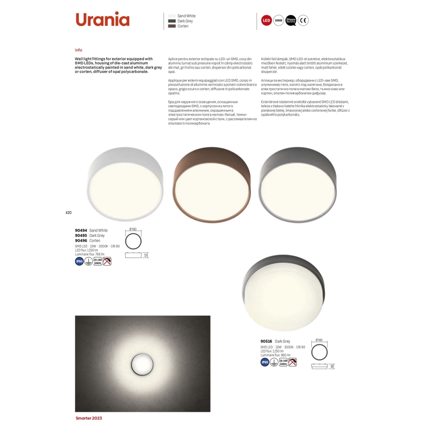 Redo 90516 - Екстериорна LED лампа за таван URANIA LED/10W/230V Ø 16 см IP65 антрацит