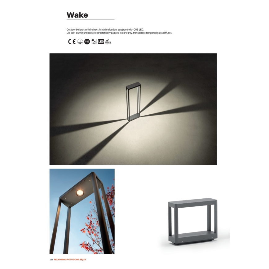 Redo 90580 - LED Външна лампа WAKE LED/8W/230V 3000K 20 см IP65 антрацит
