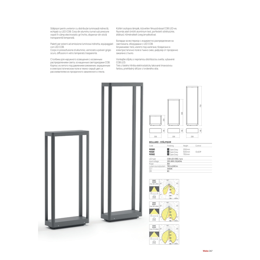 Redo 90581 - Външна LED лампа WAKE LED/8W/230V 3000K 50 cm IP65 антрацит