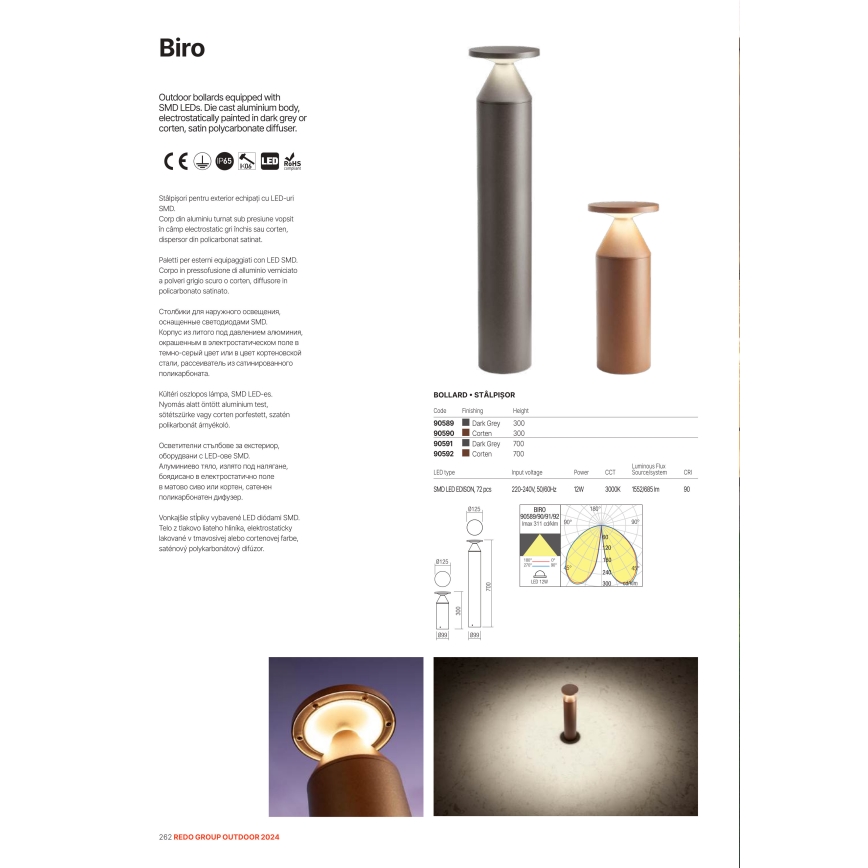 Redo 90591 - Външна LED лампа BIRO LED/12W/230V 3000K 70 см CRI 90 IP65 антрацит