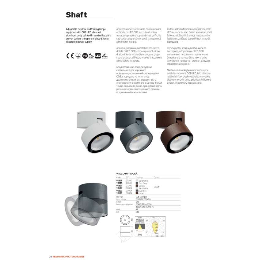 Redo 90626 - Външно LED точково осветително тяло SHAFT LED/13W/230V 3000K Ø 9 cm IP65 бяло