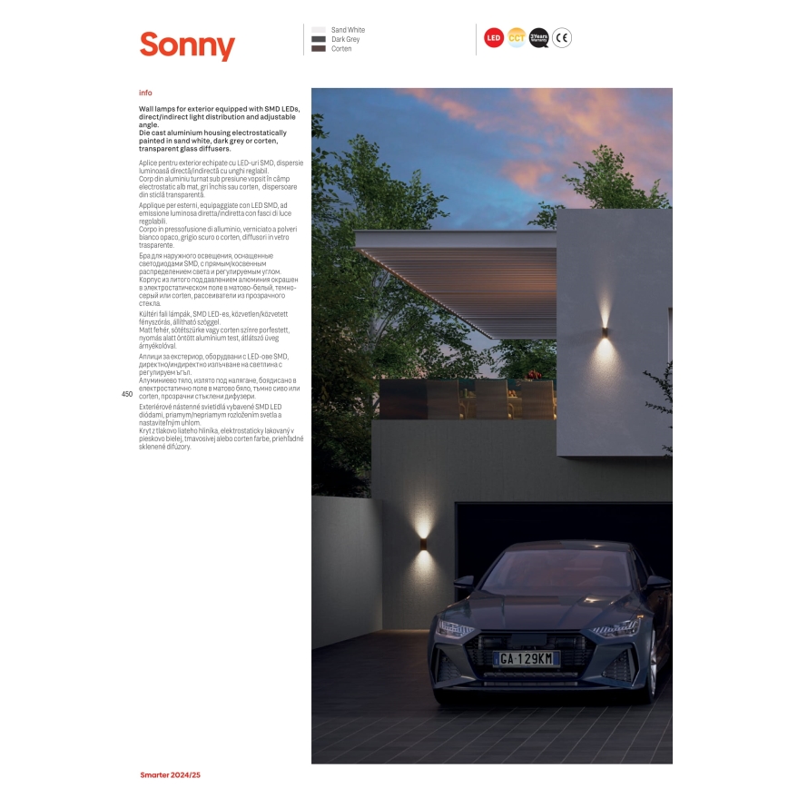 Redo 90637 - LED Екстериорен аплик SONNY 2xLED/5W/230V 2200/3000/4000K IP54 кафяв