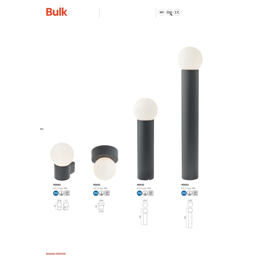 Redo 90643 - Външна лампа BULK 1xE27/28W/230V 80 cm IP44 антрацит