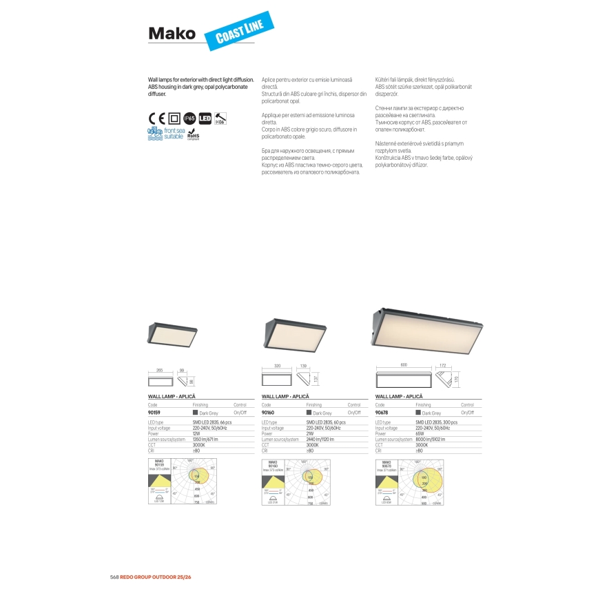 Redo 90678 - LED външно стеннo осветително тяло MAKO LED/65W/230V 3000K IP65 антрацит
