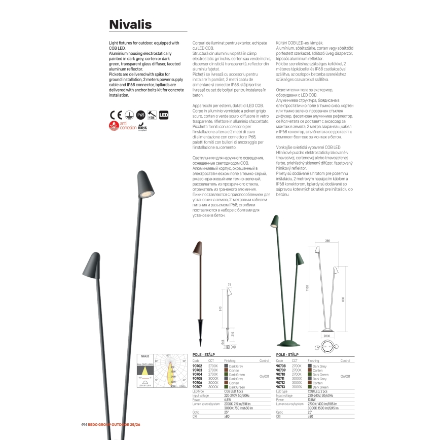 Redo 90706 - LED външна лампа NIVALIS LED/6,8W/230V 3000K 82 cm IP65 кафява