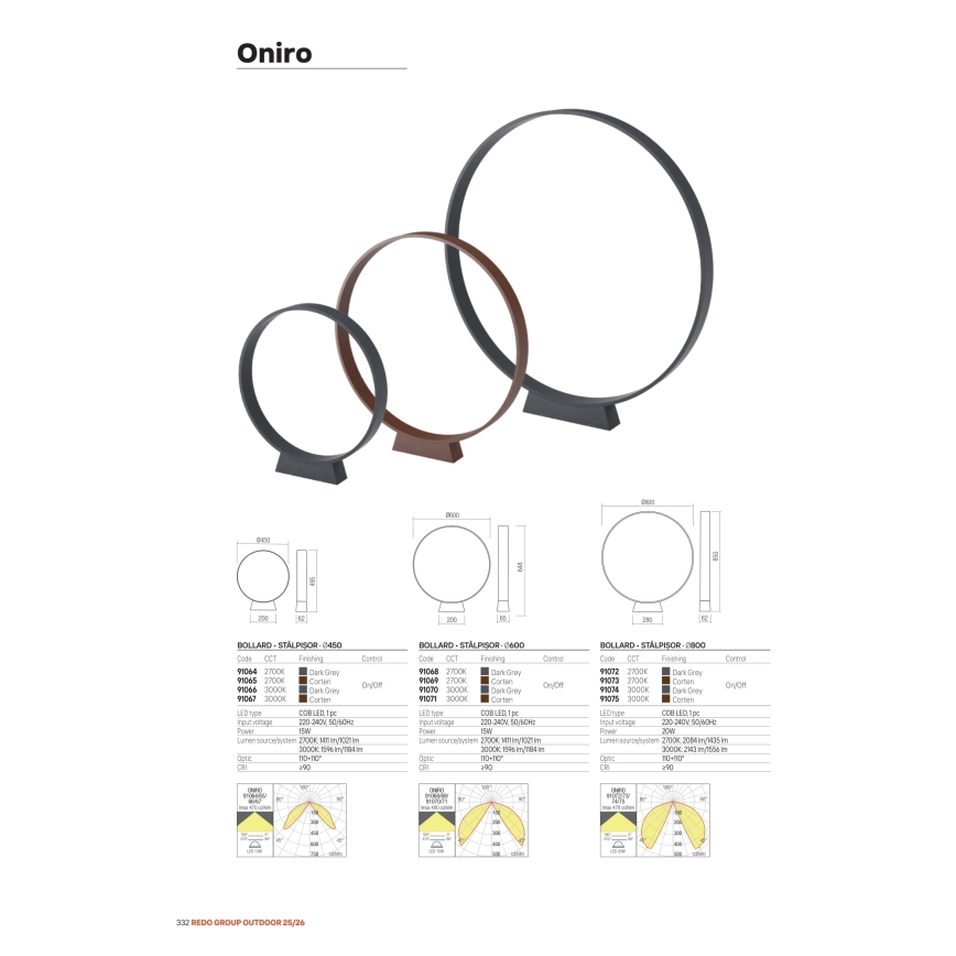 Redo 91067 - LED външна лампа ONIRO LED/15W/230V 3000K 49,5 cm CRI 90 IP65 кафява