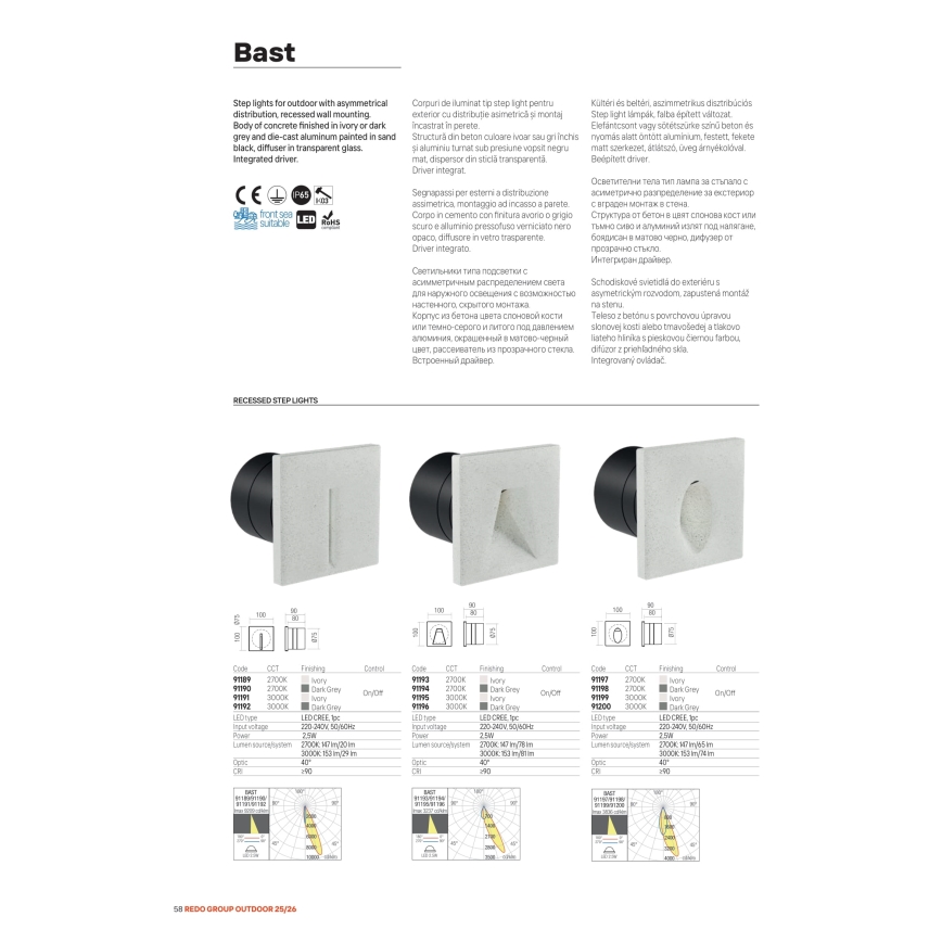 Redo 91196 - Външно ориентиращо осветително тяло BAST LED/2,5W/230V 3000K CRI 90 IP65 антрацит