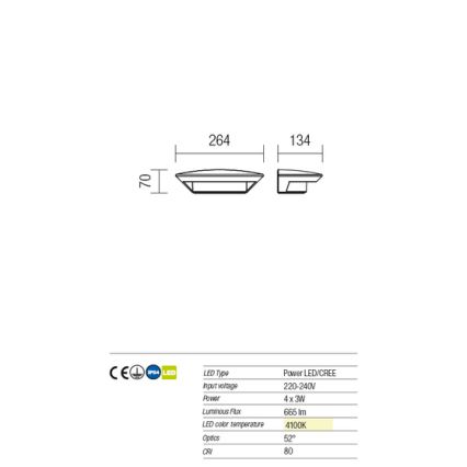 Redo 9407 - LED Екстериорен аплик PLATE 4xLED/3W/230V 4100K IP54 антрацит