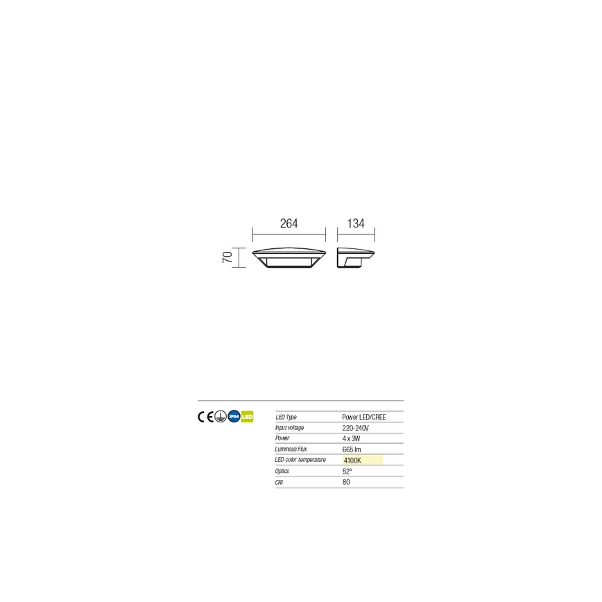 Redo 9407 - LED Екстериорен аплик PLATE 4xLED/3W/230V 4100K IP54 антрацит
