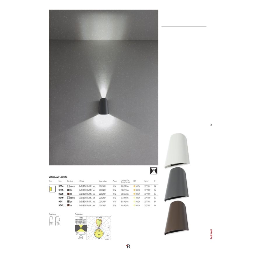 Redo 9536 - LED Екстериорна Стенна лампа TWILL 1xLED/11W/230V IP65