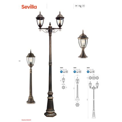 Redo 9606 - Екстериорна лампа SEVILLA 1xE27/42W/230V IP44 златист/патина