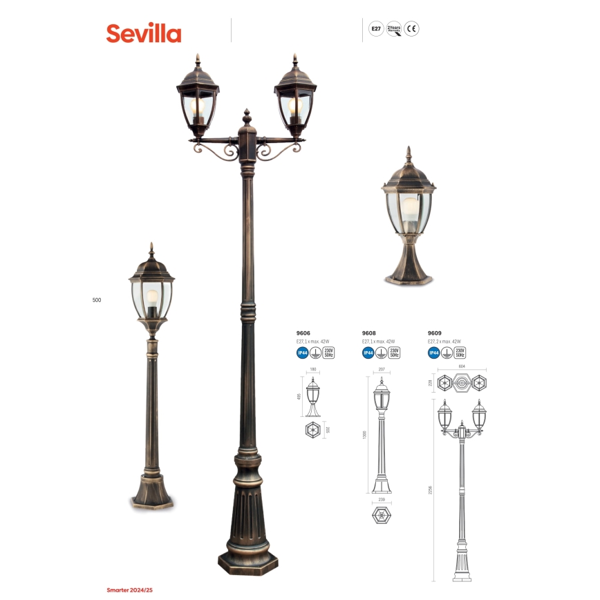 Redo 9606 - Екстериорна лампа SEVILLA 1xE27/42W/230V IP44 златист/патина