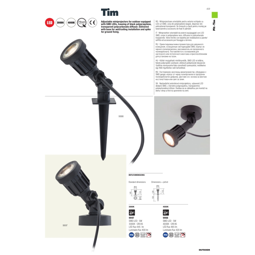 Redo 9997 - LED Екстериорна лампа TIM LED/5W/230V 3000K IP65