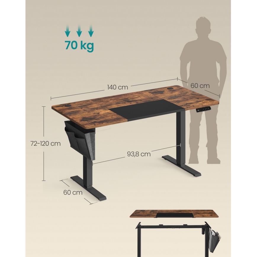 Регулируемо по височина бюро SOLEA-X кафяво/черно