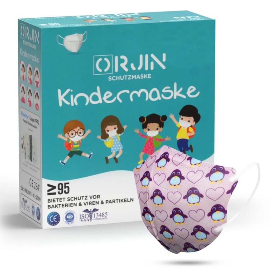 Респиратор детски размер FFP2 Kids NR CE 0370 Пингвин розов 1бр.