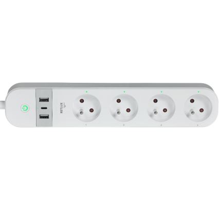 Интелигентен разширение кабел с превключвател 4Z Тип E + 2x USB-A + 1x USB-C 1,5m Wi-Fi Tuya бял