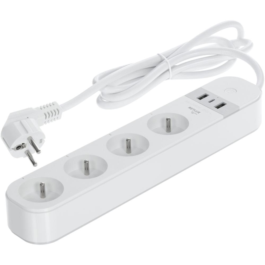 Интелигентен разширение кабел с превключвател 4Z Тип E + 2x USB-A + 1x USB-C 1,5m Wi-Fi Tuya бял