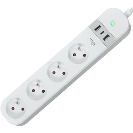 Интелигентен разширение кабел с превключвател 4Z Тип E + 2x USB-A + 1x USB-C 1,5m Wi-Fi Tuya бял
