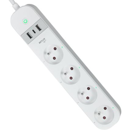 Интелигентен разширение кабел с превключвател 4Z Тип E + 2x USB-A + 1x USB-C 1,5m Wi-Fi Tuya бял