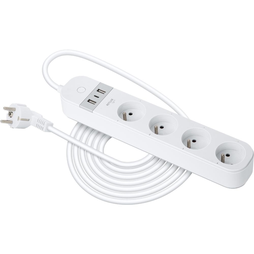 Интелигентен разширение кабел с превключвател 4Z Тип E + 2x USB-A + 1x USB-C 1,5m Wi-Fi Tuya бял