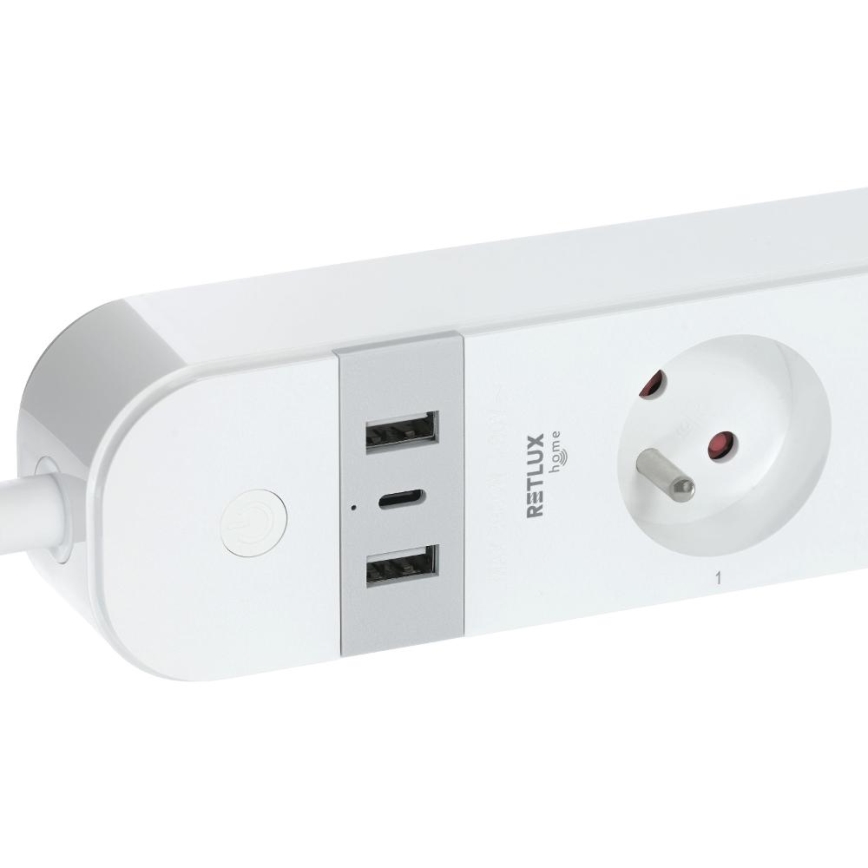 Интелигентен разширение кабел с превключвател 4Z Тип E + 2x USB-A + 1x USB-C 1,5m Wi-Fi Tuya бял