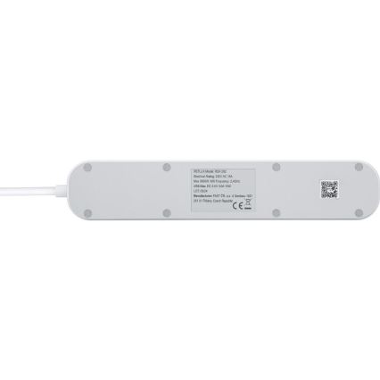 Интелигентен разширение кабел с превключвател 4Z Тип E + 2x USB-A + 1x USB-C 1,5m Wi-Fi Tuya бял