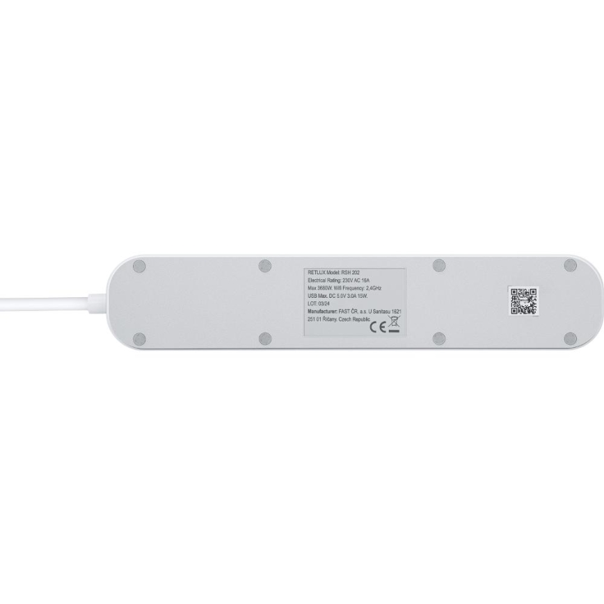 Интелигентен разширение кабел с превключвател 4Z Тип E + 2x USB-A + 1x USB-C 1,5m Wi-Fi Tuya бял