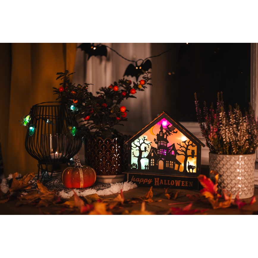 LED Декорация HALLOWEEN LED/2xAA/многоцветен къща с призраци