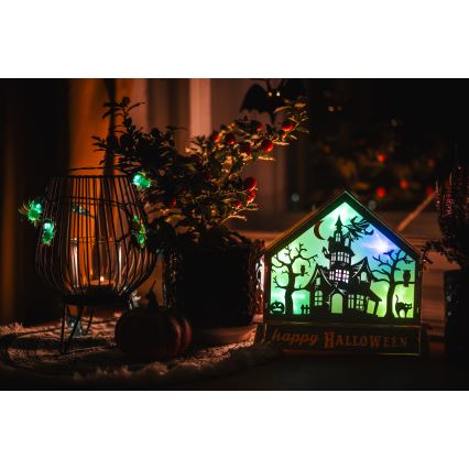 LED Декорация HALLOWEEN LED/2xAA/многоцветен къща с призраци