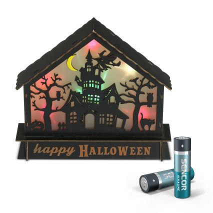 LED Декорация HALLOWEEN LED/2xAA/многоцветен къща с призраци