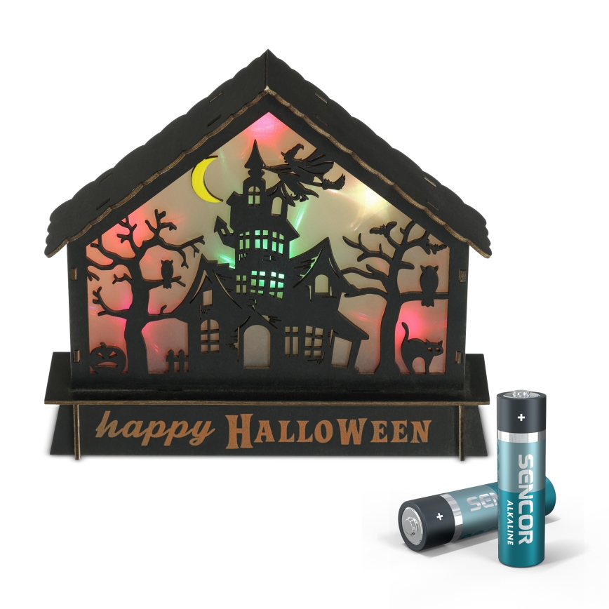 LED Декорация HALLOWEEN LED/2xAA/многоцветен къща с призраци