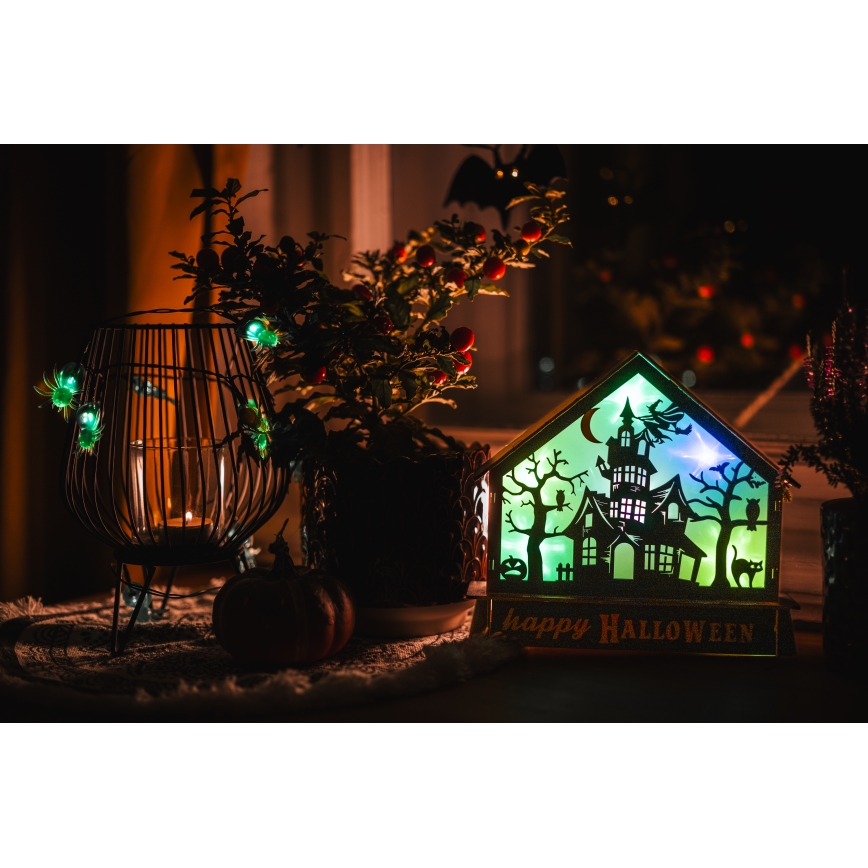 LED Декорация HALLOWEEN LED/2xAA/многоцветен страховит дом