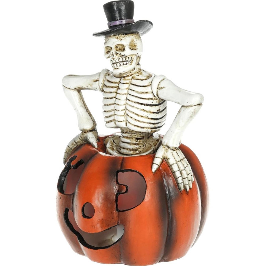 LED Декорация HALLOWEEN LED/2xLR44/топло бял скелет в тиква смола