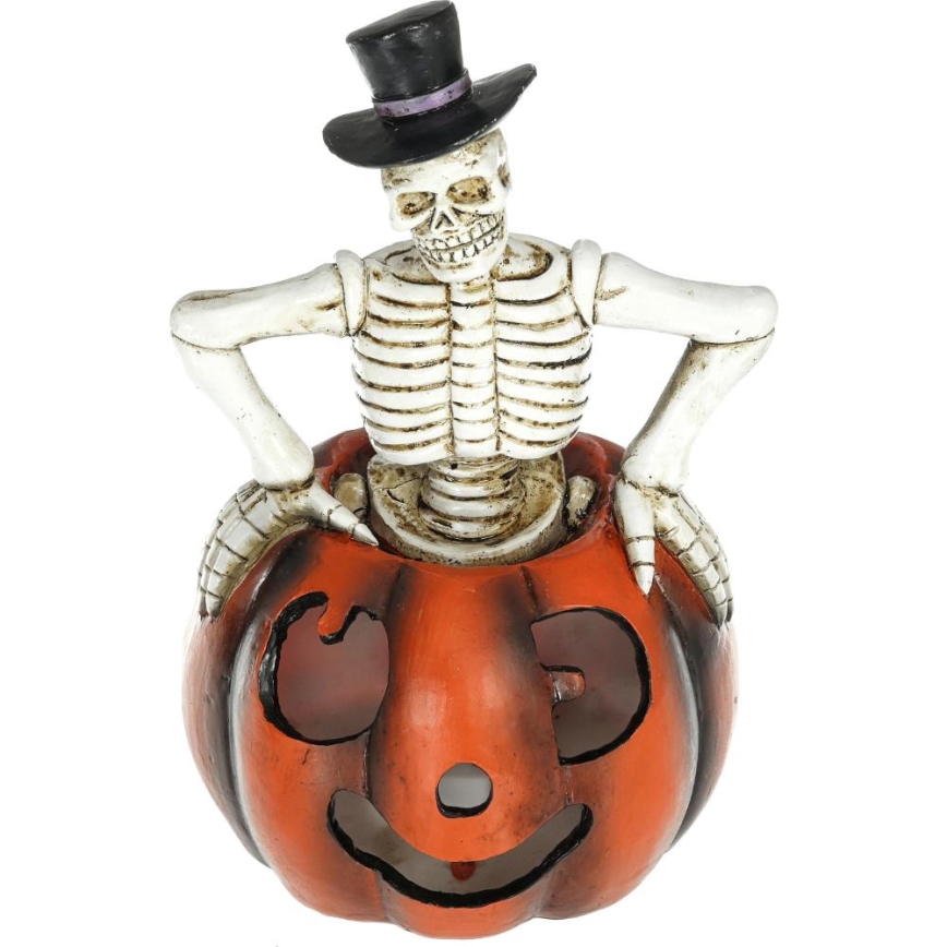 LED Декорация HALLOWEEN LED/2xLR44/топло бял скелет в тиква смола