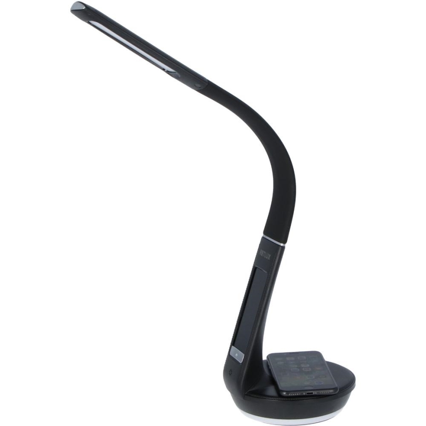 LED Димируема настолна лампа с безжично зареждане Qi 5W и дисплей LED/6W/230V/1xCR2032 3000/4000/6000K черен
