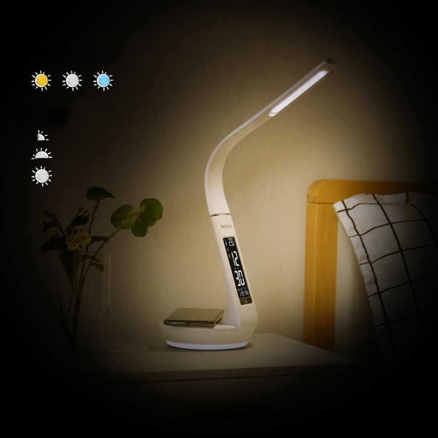 LED Димируема настолна лампа с безжично зареждане Qi 5W и дисплей LED/6W/230V 3000/4000/6000K бял