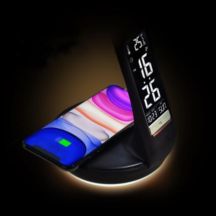 LED Димируема настолна лампа с безжично зареждане Qi 5W и дисплей LED/6W/230V 3000/4000/6000K черен