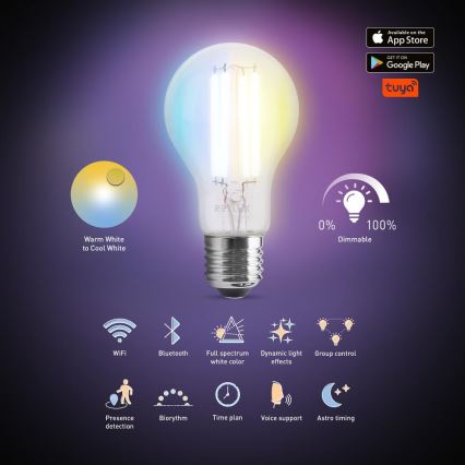 LED Димируема крушка FILAMENT A60 E27/7W/230V 2700-6500K Wi-Fi Tuya