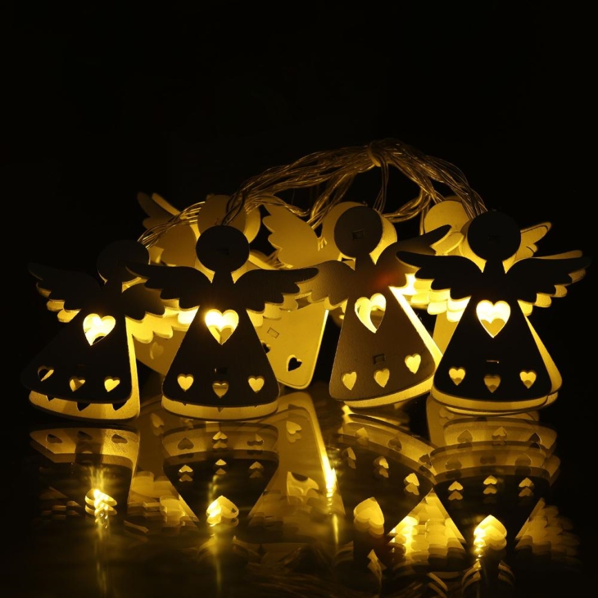 LED верига 10xLED/2xAA/топла бяла 2m ангели