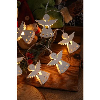 LED верига 10xLED/2xAA/топла бяла 2m ангели